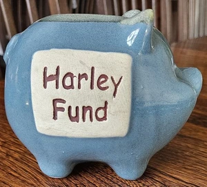 Vintage Baby Blue Ceramic "Harley Fund" Coin Piggy Bank. - Picture 1 of 8