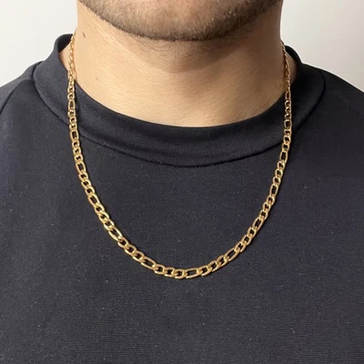 Gold Classic Figaro Chain Necklace, 50cm 20 Inch Long, 4mm Thick, Boys Layering - Image 1 of 4