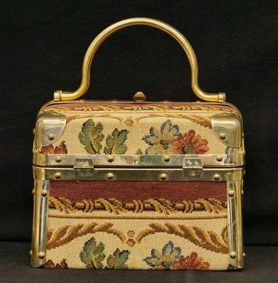 Caja de tapiz floral vintage BORSA BELLA cartera bolso tren estuche hecho en Italia Foto 1 de 4