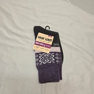 Muk Luks Women's Black/PurpleMicrofiber Crew Boot Sock 1-Pack Size 6-11 New - Picture 1 of 4