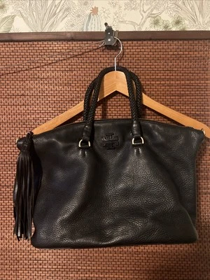 Tory Burch Taylor Leather Satchel Black Braided Handle Removable missing Strap - Imagem 1 de 4