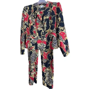 Boston Proper BAROQUE Vintage 90’s Gold Chain Leopard BOHO Blazer 8 & Pants 10 - Picture 1 of 24