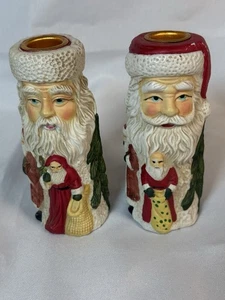 Vintage Brinnco Weihnachtsmänner aus aller Welt Biskuit Kerzenhalter 5" 2er Set - Bild 1 von 8