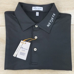TOUR ISSUE NEW Men's L Peter Millar Summer Comfort NetJets Black Golf Polo Shirt - Picture 1 of 7