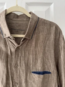 Adolfo Dominguez Linen Button Shirt Brown Size 5 See Measurements, Size Chart - Picture 1 of 14