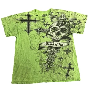 Men’s Y2K MMA Elite All Over Print Cross Grunge Skull Punk Fighter Shirt Size L - Picture 1 of 11
