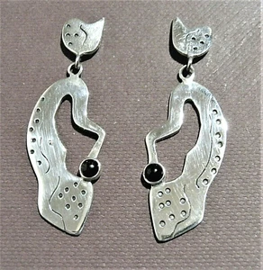 Ohrstecker, 925er Silber, Handarbeit, mit Edelstein: je 1 Onyx - Picture 1 of 1