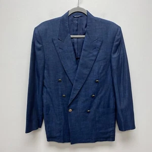 Lanvin Boutique Mens Blue Pure Linen Double Breasted Peak Lapel Sport Coat 48R - Picture 1 of 14