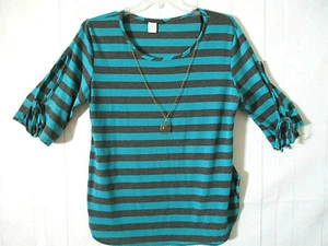 American City Wear Größe 2X türkis/grau Streifen Cutout Bindeärmel Top & Halskette USA - Bild 1 von 6