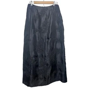 Badgley Mischka Black Silk Embroidered Maxi Skirt Sz. 14 - Picture 1 of 5