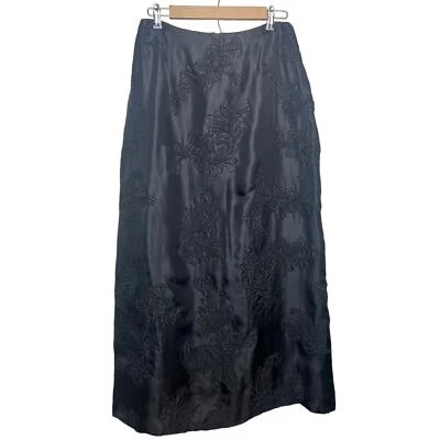 Maxi Falda Badgley Mischka Negra Seda Bordada Talla 14 Foto 1 de 4