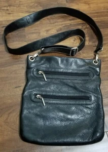 Margot Bags Umhängetasche schwarz Echtleder doppelter Reißverschluss Tasche - Bild 1 von 4