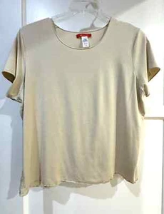 AK Anne Klein 2X Beige short Sleeve Scoop Neck Tee Knit Top Stretch Modal - Picture 1 of 2