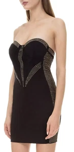Guess Schwarzes Kleid S Sexy Bodycon Trägerlos Form Cups Gold Nieten Herz - Bild 1 von 4