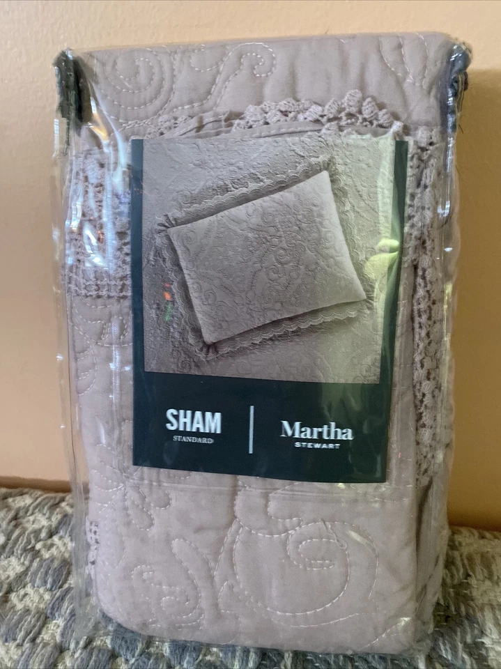 Martha Stewart Standard Pillow Sham Crochet Cotton Pink A0z029