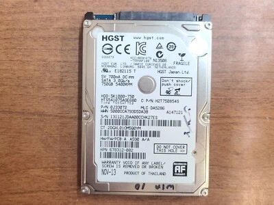 HGST HTS541075A9E680 WINDOWS 10 750GB 5400RPM HDD HARD DRIVE H2T750854S 0J33072 - Image 1 of 2