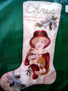 Needle Treasures Stitchery Crewel Embroidery Stocking KIT,CHRIS,Girl,Puppy,00838 - Picture 1 of 6
