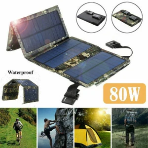 Folding Solar Panel Power Bank USB Battery Charger Outdoor Hiking Camping 80W - Picture 1 of 12