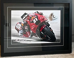 Pedro Acosta Signed Framed Used Elbow Slider MotoGP 2024 Red bull Gas Gas Tech3 - Picture 1 of 6