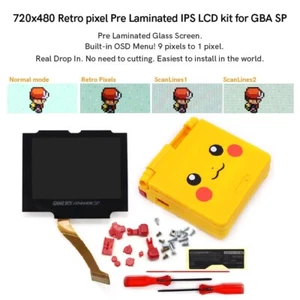 Pre-Laminated IPS Retro Pixel V5 Drop In 720x480 LCD+Pre-cut Shell For GBA SP - Picture 1 of 91