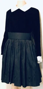 Morton Myles Saks Fifth Ave Velvet/Acetate Belted Removable Collar Dress Sz10 - Picture 1 of 12