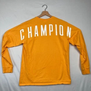 Vintage Champion Gold Long Sleeve Crew Neck T Shirt Large Logo Spellout 90s - Picture 1 of 7