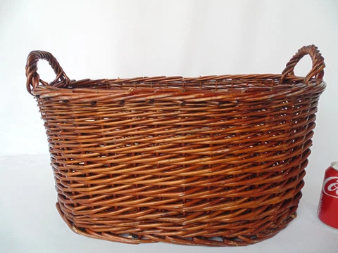 Large Vintage Woven Wicker Laundry Basket Handles Gathering Craft Fabric Storage Cover