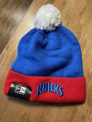 New Era New York Knicks Pom Tejido Gorro Negro Equipo Gorra Sombrero Logo Invierno Foto 1 de 3