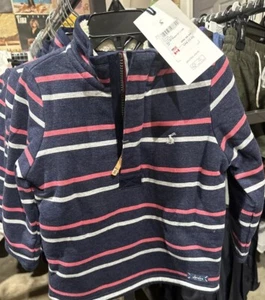 NWT Joules Winter Dale Navy White Pink Striped Borg Fleece Quarter Zip 4 Years - Picture 1 of 6