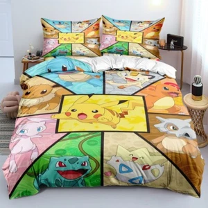 Pokemon Pikachu 3D Quilt Duvet Cover Bedding Set Single/Double + Pillowcase Sets - Picture 1 of 30