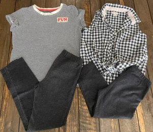 Girls 7/8 navy and white front tie tank and striped shirt with blue leggings 7/8 - Picture 1 of 16