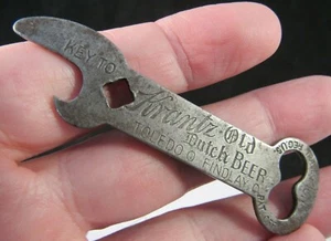 RARE! Antique bottle opener KRANTZ OLD DUTCH BEER Toledo Findley O GAS KEY! - Picture 1 of 6