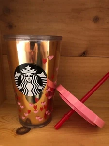 Starbucks 2017 Pink/Red Hearts Valentine’s Day Acrylic Cold Cup Tumbler 16 Oz - Picture 1 of 10