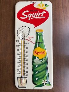 Vintage Original 1963 Squirt Advertising Thermometer Tin Metal Sign 13 " x 5.5"
