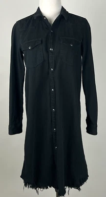 *NWT* LUCKY BRAND L/S 'Western Shirt Dress' (Pearl Snaps/Frayed Hem) - XS, Black - Image 1 of 4
