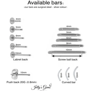 Replacement Bars Labrets for JGJ Cartilage Helix Conch Earring Surgical steel - Picture 1 of 9