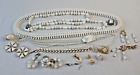 10.5 Oz Junk Jewelry Crafting-Vtg Necklaces White Cream Broken Earrings Mismatch