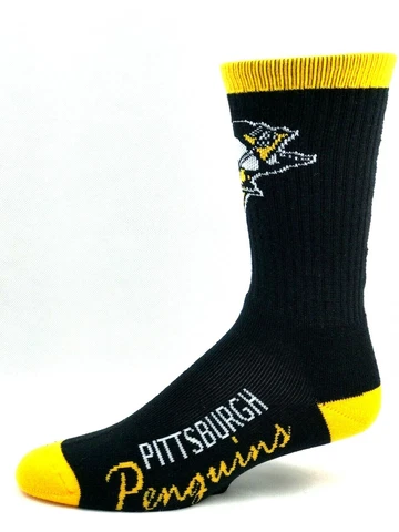 Pittsburgh Penguins Hockey Black & Gold Name Down Leg Deuce Crew Socks Cover