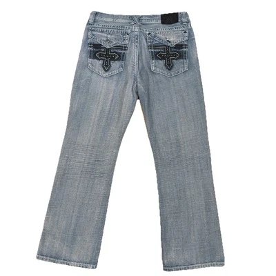 Pantalones de mezclilla Xtreme Couture para hombre 36x32 Y2K solapa bolsillo tachonado cruz Y2K Foto 1 de 4