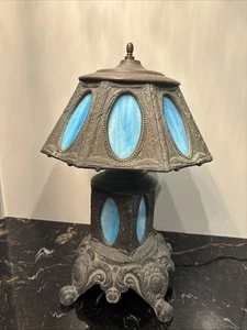 Lampada da tavolo elettrica VINTAGE vetro scorie blu con dettagli in metallo 18” - ricambi - Foto 1 di 8