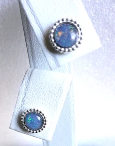 Exquisite Handmade sterling silver Stud earrings with a 6mm Round Opal Triplet. - Picture 1 of 3