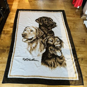 Biederlack Dogs Fleece Blanket Throw 76”x53” Labrador Lab Retreiver Golden EXCEL - Picture 1 of 9
