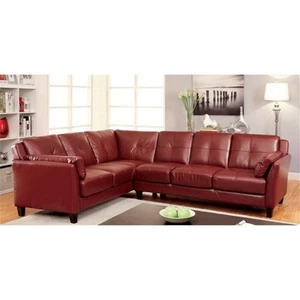 Furniture of America Billie Faux Leather Tufted Sectional in Red - Picture 1 of 4