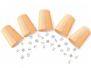 Leder Würfelbecher Set, 5 Becher mit 30 Würfeln, 16mm, Handgefertigt, 9cm x 7cm, - Bild 1 von 2