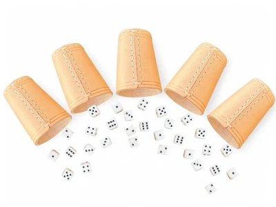 Leder Würfelbecher Set, 5 Becher mit 30 Würfeln, 16mm, Handgefertigt, 9cm x 7cm, - Bild 1 von 2