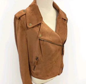 Matilda Jane Good Hart Landrum Faux Suede Moto Jacket Sz Large Spice Brown BOHO - Picture 1 of 17