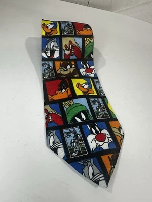 Corbata de cuello vintage 1997 Looney Tunes colección de estampillas de USPS Bugs Bunny Taz Piolín X Foto 1 de 3