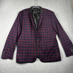 INC International Concepts Blazer Mens 2XL Burgundy Navy Plaid Slim Fit Jacket - Picture 1 of 12