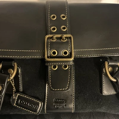 RARO COACH Lona Negra y Cuero - Herrajes de Latón - Estilo Legado Auténtico Foto 1 de 4