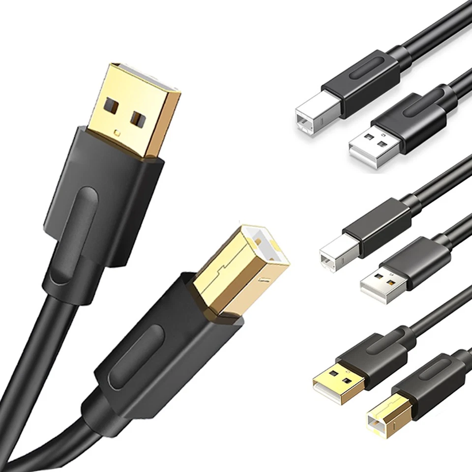 USB 2.0 Cable Printer High Speed Gold Plated Lead USB A Male to B Male 0.5m - 3m - Image 1 of 4